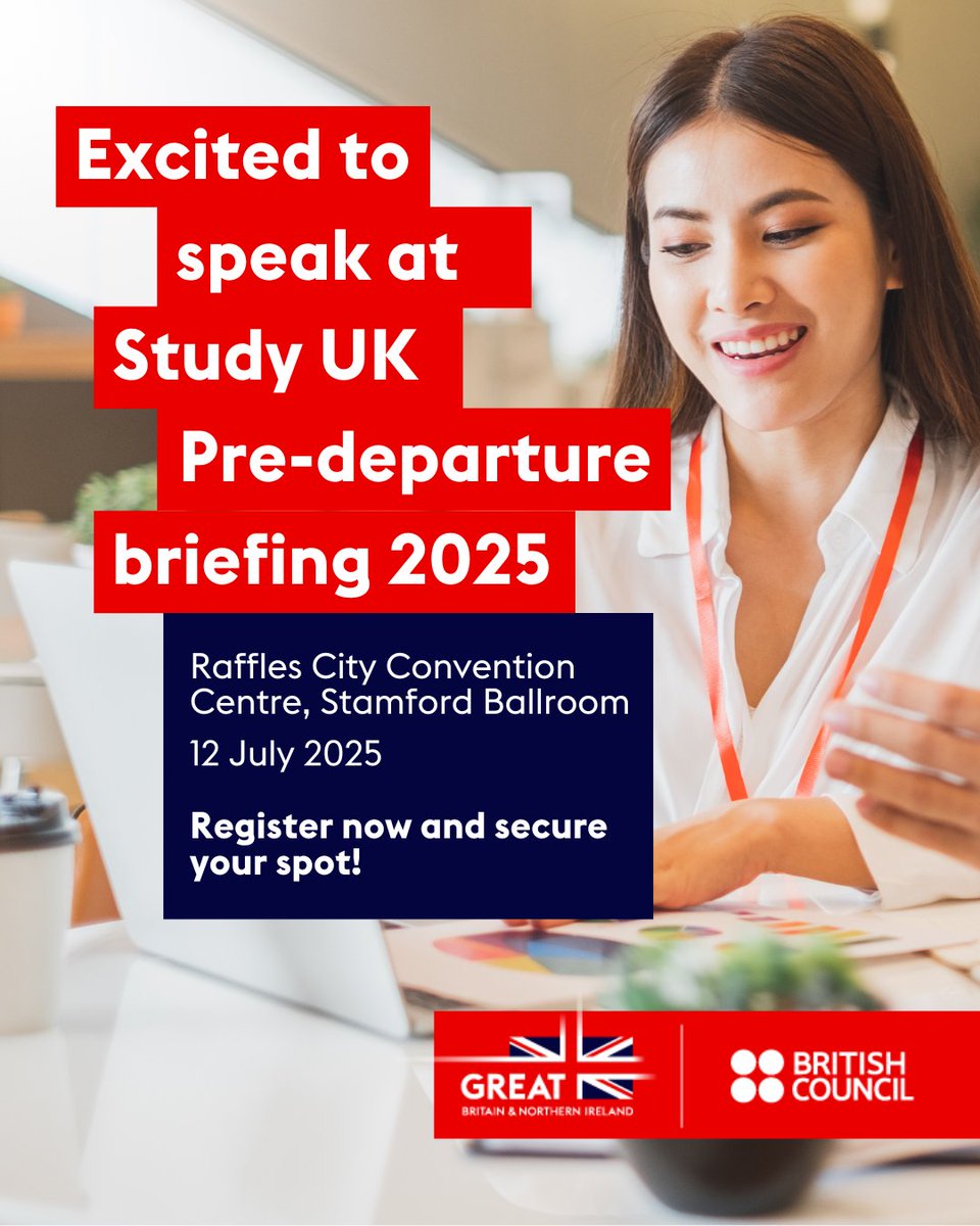 ⌛ 5 days to go before our Pre-departure Briefing at Raffles City Convention Centre for UK-bound students.

Join us for advice + guidance on prepping for life as a student in the UK.

📅 Sat 12 July 2025.
Register 👉 forms.office.com/e/7qKteQmn5C