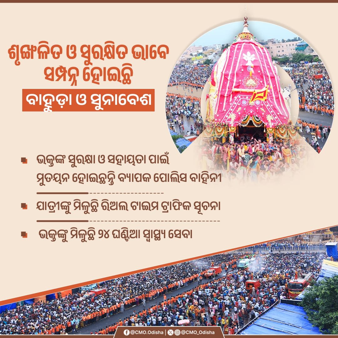 CMO Odisha (@cmo_odisha) on Twitter photo рморм╣рм╛рмкрнНрм░рмнрнБрмЩрнНрмХ рмЖрм╢рнАрм░рнНрммрм╛рмжрм░рнБ рм╢рнГрмЩрнНрмЦрм│рм┐рмд рмУ рм╕рнБрм░рмХрнНрм╖рм┐рмд рмнрм╛рммрнЗ рм╕рморнНрмкрмирнНрми рм╣рнЛрмЗрмЫрм┐ рммрм╛рм╣рнБрмбрм╝рм╛ рмУ рм╕рнБрмирм╛рммрнЗрм╢ред рмкрнНрм░рммрм│ рмЬрмирм╕рморм╛рмЧрмо рмУ рмЬрми рм╕рм╛рмзрм╛рм░рмгрмЩрнНрмХ рмпрм╛рмдрм╛рнЯрм╛рмдрм░ рм╕рнБрммрм┐рмзрм╛рмХрнБ рмжрнГрм╖рнНрмЯрм┐рм░рнЗ рм░рмЦрм┐ рммрнНрнЯрм╛рмкрмХ рмкрнЛрм▓рм┐рм╕ рммрм╛рм╣рм┐рмирнА рморнБрмдрнЯрми рм╣рнЛрмЗрмЫрмирнНрмдрм┐ред рмнрмХрнНрмдрмЩрнНрмХрнБ рнирнкрмШрмгрнНрмЯрм┐рмЖ рм╕рнЗрммрм╛ рмпрнЛрмЧрм╛рмЗ рмжрнЗрммрм╛ рмкрм╛рмЗрмБ рм▓рнЛрмХрмЩрнНрмХ рм╕рм░рмХрм╛рм░ рммрнНрнЯрм╛рмкрмХ рмкрнНрм░рм╕рнНрмдрнБрмдрм┐ рмХрм░рм┐рмЫрмирнНрмдрм┐ред рморм╣рм╛рмкрнНрм░рмнрнБрмЩрнНрмХ рмЖрм╢рнАрм░рнНрммрм╛рмжрм░рнБ рм╢рнГрмЩрнНрмЦрм│рм┐рмд рмУ рм╕рнБрм░рмХрнНрм╖рм┐рмд рмнрм╛рммрнЗ рм╕рморнНрмкрмирнНрми рм╣рнЛрмЗрмЫрм┐ рммрм╛рм╣рнБрмбрм╝рм╛ рмУ рм╕рнБрмирм╛рммрнЗрм╢ред рмкрнНрм░рммрм│ рмЬрмирм╕рморм╛рмЧрмо рмУ рмЬрми рм╕рм╛рмзрм╛рм░рмгрмЩрнНрмХ рмпрм╛рмдрм╛рнЯрм╛рмдрм░ рм╕рнБрммрм┐рмзрм╛рмХрнБ рмжрнГрм╖рнНрмЯрм┐рм░рнЗ рм░рмЦрм┐ рммрнНрнЯрм╛рмкрмХ рмкрнЛрм▓рм┐рм╕ рммрм╛рм╣рм┐рмирнА рморнБрмдрнЯрми рм╣рнЛрмЗрмЫрмирнНрмдрм┐ред рмнрмХрнНрмдрмЩрнНрмХрнБ рнирнкрмШрмгрнНрмЯрм┐рмЖ рм╕рнЗрммрм╛ рмпрнЛрмЧрм╛рмЗ рмжрнЗрммрм╛ рмкрм╛рмЗрмБ рм▓рнЛрмХрмЩрнНрмХ рм╕рм░рмХрм╛рм░ рммрнНрнЯрм╛рмкрмХ рмкрнНрм░рм╕рнНрмдрнБрмдрм┐ рмХрм░рм┐рмЫрмирнНрмдрм┐ред