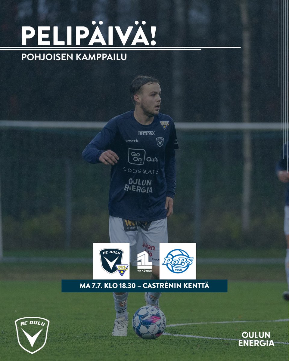 ⚽️RESERVIN PELIPÄIVÄ!

AC Oulu / OLS kohtaa tänään RoPS:n Castrénin maanantai-illassa.

📣Ykköstä!
⚽️AC Oulu / OLS - RoPS
📆Maanantai 7.7.2025
⏰18.30
📍Castrénin kenttä

#ACOulu
#Oulu
#Laivastonsiniset
#Ykkönen 
#OulunEnergia