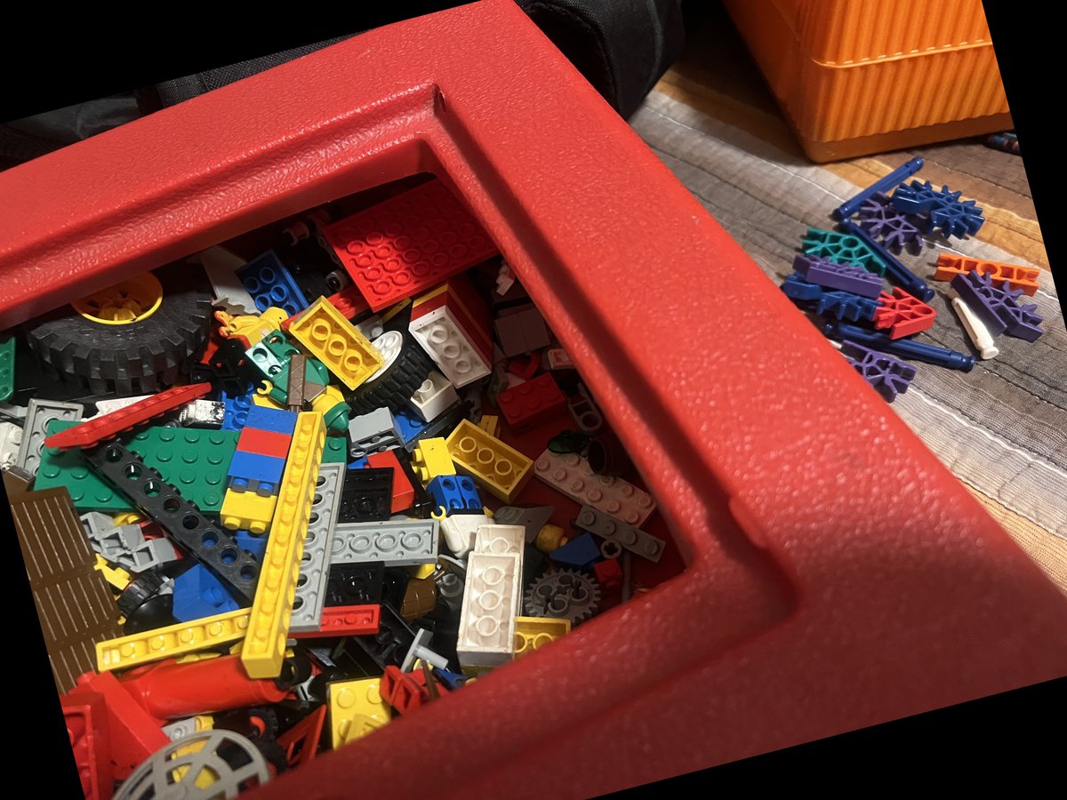 repkord's tweet image. At my parents house going through all my old bins of LEGO. Some monster mixed in K'nex at some point and I am not coping well with it at all.
Ain't no way I can sleep with shenanigans like this afoot. It's not OCD, it's restoring the universe to its proper state.