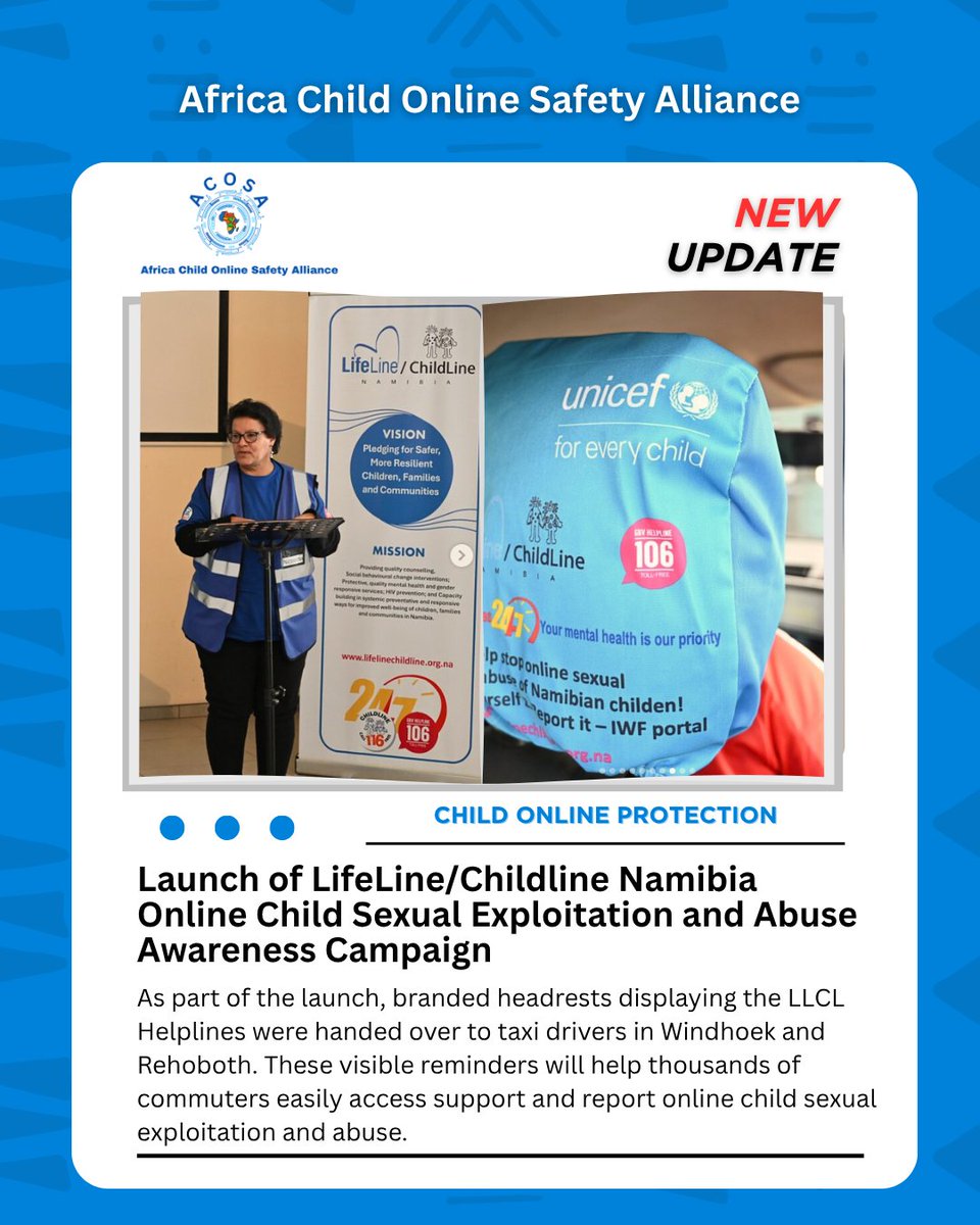 #NewUpdate
LifeLine/ChildLine Namibia in partnership with Unicef Namibia, last week, officially rolled out, Online Child Sexual Exploitation and Abuse Awareness Campaign.

This powerful initiative combines resources and expertise to raise awareness, support survivors and