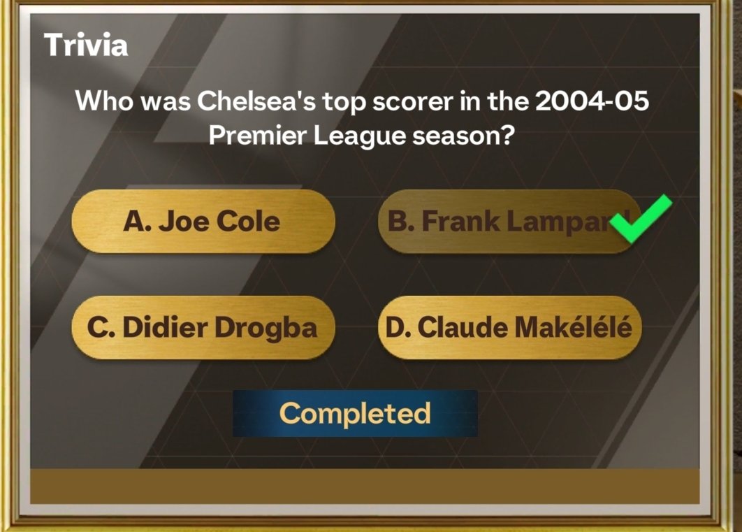 FC Mobile Universe (@eafcuniverse24) on Twitter photo Save you a Google search.... Frank Lampard was Chelsea top scorer in the 2004/05 Season
Did you get this right?
<a href="/tutiofifa/">Tรญo Fifah ๐จ๐ด ๐ต๐ธ ุญุฑุฉ</a> <a href="/Jacobek08/">JACOBinhoยฎ</a> <a href="/99rkreddy/">Rk Reddy</a> <a href="/FCBROWN34/">FC BROWN</a> <a href="/GWM9MOP/">GWM9M</a> <a href="/JONALDINHOtm/">JONALDINHO90โข</a> <a href="/EASFCMOBILE/">EA SPORTS FC MOBILE</a> <a href="/minusfcmobile/">Minus FC Mobile ๐ฎ๐น</a> <a href="/DrPinguPlays/">Doctor Pingu</a> <a href="/MysterioDeYT/">De MYSTรฉRIO</a> <a href="/Beastlyeafc/">Beastlyeafc</a> <a href="/EAFCMobileForum/">FC MOBILE FORUM</a> Save you a Google search.... Frank Lampard was Chelsea top scorer in the 2004/05 Season
Did you get this right?
<a href="/tutiofifa/">Tรญo Fifah ๐จ๐ด ๐ต๐ธ ุญุฑุฉ</a> <a href="/Jacobek08/">JACOBinhoยฎ</a> <a href="/99rkreddy/">Rk Reddy</a> <a href="/FCBROWN34/">FC BROWN</a> <a href="/GWM9MOP/">GWM9M</a> <a href="/JONALDINHOtm/">JONALDINHO90โข</a> <a href="/EASFCMOBILE/">EA SPORTS FC MOBILE</a> <a href="/minusfcmobile/">Minus FC Mobile ๐ฎ๐น</a> <a href="/DrPinguPlays/">Doctor Pingu</a> <a href="/MysterioDeYT/">De MYSTรฉRIO</a> <a href="/Beastlyeafc/">Beastlyeafc</a> <a href="/EAFCMobileForum/">FC MOBILE FORUM</a>
