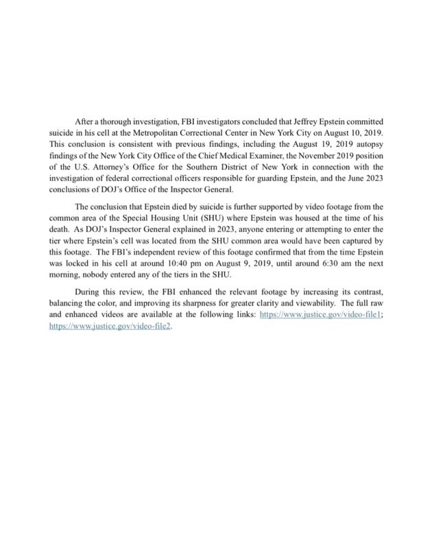 The FBI and the DOJ have concluded that there’s absolutely nothing that you need to know about the Jeffrey Epstein saga. They personally watched over 300 GB of child pornography, but apparently, in all of the videos, nobody can be identified, and Epstein kept no list. They also