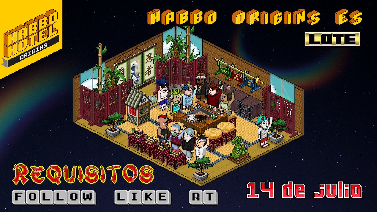 🎉 SORTEO HABBO ORIGINS (ES) 🎉

 🔥 Gana un LOTE Sala JAPAN + CHINA + DK Musgo

¿Cómo participar?

 1️⃣ Sigue a <a href="/habbolippo/">habbolippo 💚</a> 💚
 2️⃣ Dale Like 👍
 3️⃣ Haz RT + etiqueta a 2 amig@s

⏰ Cierre: 14 de julio – 23:30 hrs (España)
 🎁 Premio: Lote completo

¡Suerte a todos! 🐉