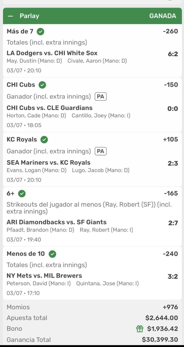 ¡PEGAMOS EL CUARTO PARLAY BOMBA AL HILO (+880) EN 4 DÍAS! 🤩💰

  - JUEVES: (+976) 🔥
  - VIERNES: (+1090) 🔥
  - SÁBADO: (+936) 🔥
  - DOMINGO: (+880) 🔥

  +120 MIL PESOS EN ESE LAPSO. 😈

TODOS LOS HE COMPARTIDO GRATIS.

DEJEN SU ❤️ Y 🔁 PARA SEGUIR REGALANDO ESTAS BOMBAS. 💣