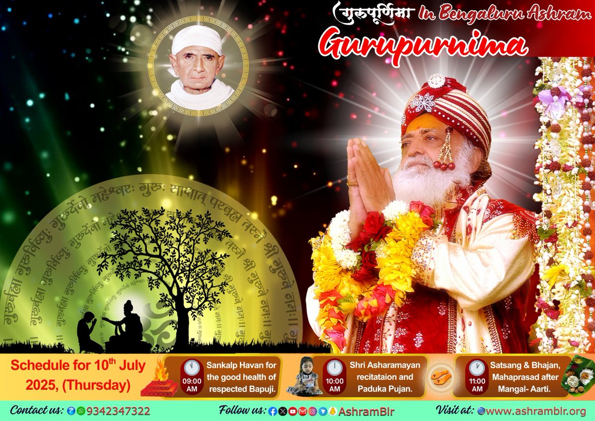 AshramBlr's tweet photo. 🌕 On #GuruPurnima &amp; #RishiPrasadJayanti – this 10th July, #Ashram #Bengaluru invites all disciples to join #GuruPujan sessions featuring ritual worship, devotional bhajans, moon-gazing, and offerings in a serene, sattvic atmosphere. ✨
Join Us !
#गुरु_शिष्य_पर्व #गुरुपूर्णिमा https://t.co/nfTlKKfqzQ