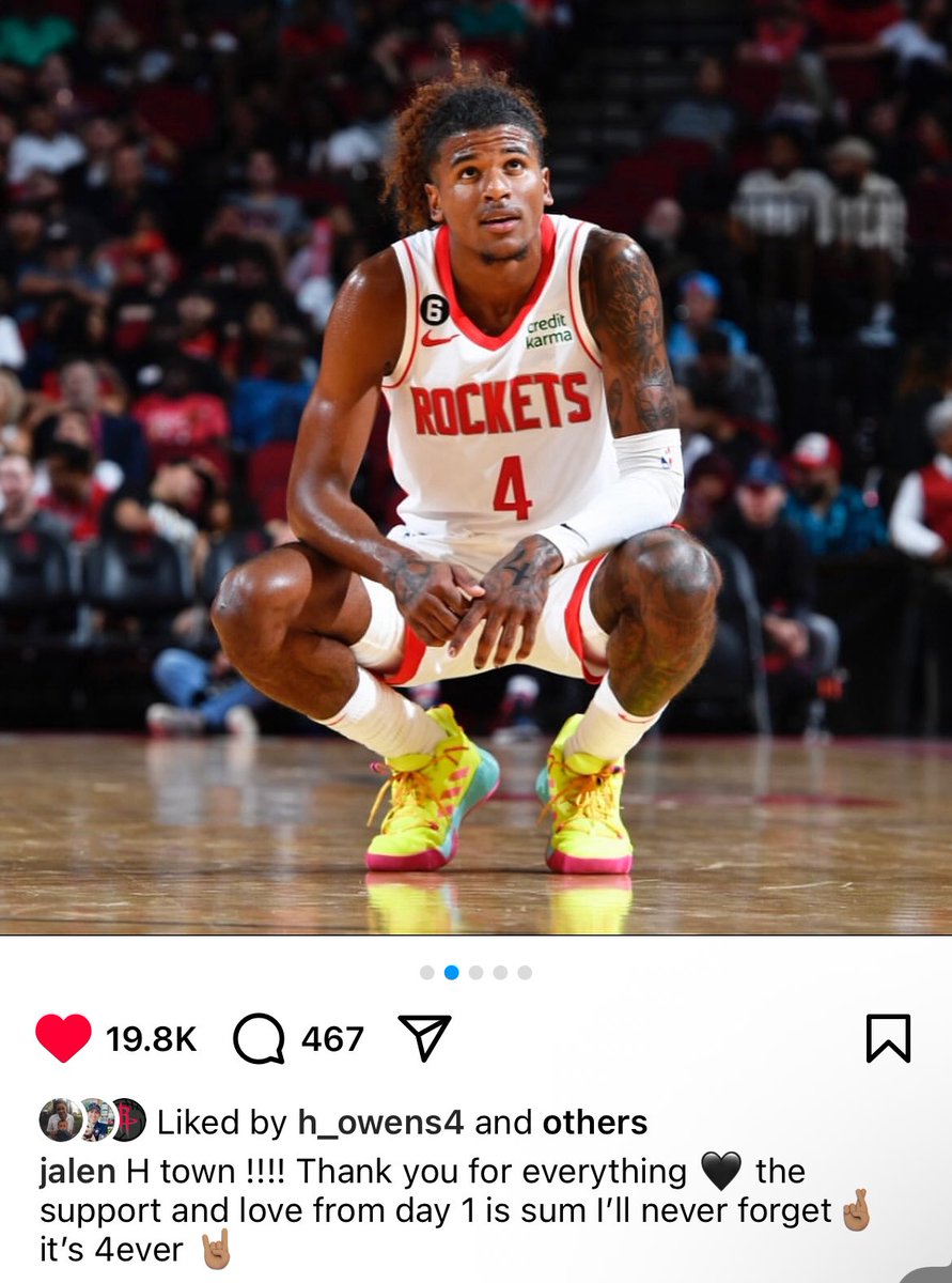 Jalen Green on IG:

“H town !!!! Thank you for everything the support and love from day 1 is sum I'll never forget it's 4ever”