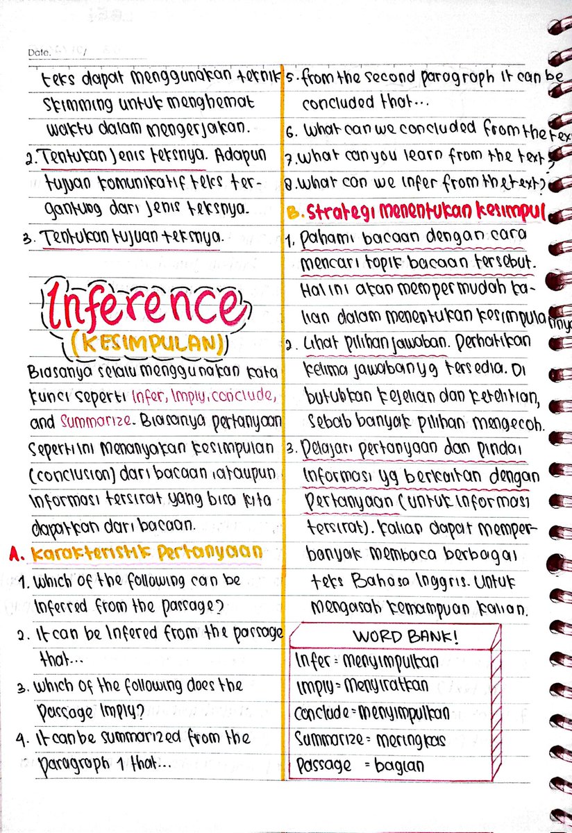 sychologies's tweet photo. ˖ ֹ੭୧ 🎀📚 Catatan materi LBE .࣪੭
ᝰ.ᐟ 📎 𝓜ateri: Purpose of the text &amp; Inference 
By: sychologies
Source: kumpulan notes di X, the king &amp; wangsit 25 https://t.co/dfPvZQmk80