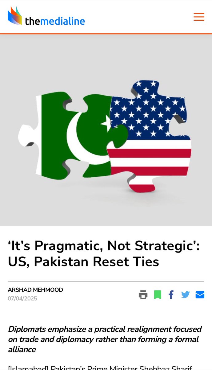 azeemkhld's tweet image. Humbled to be featured in an article by @TheMediaLine analyzing recent recalibration of #USPakistan ties. Headline rightly calls it a pragmatic, not strategic reset.
My takes
1- Renewed cooperation between #Washington & #Islamabad, though limited, indirectly reinforces #China’s…