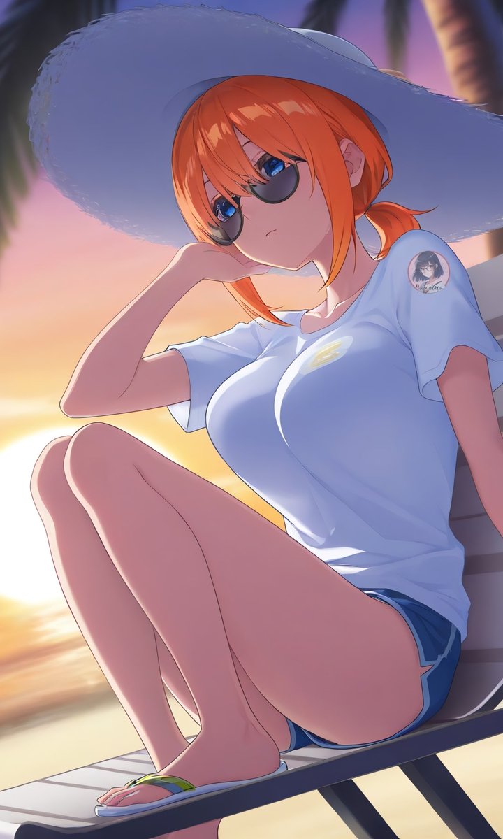 yocenakano's tweet image. #nakanomiku #nakanonino #nakanoyotsuba #QuintessentialQuintuplets #AiArt #beach