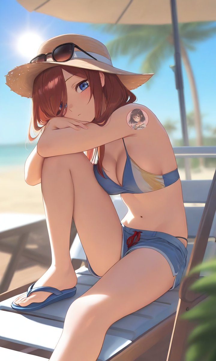 yocenakano's tweet image. #nakanomiku #nakanonino #nakanoyotsuba #QuintessentialQuintuplets #AiArt #beach