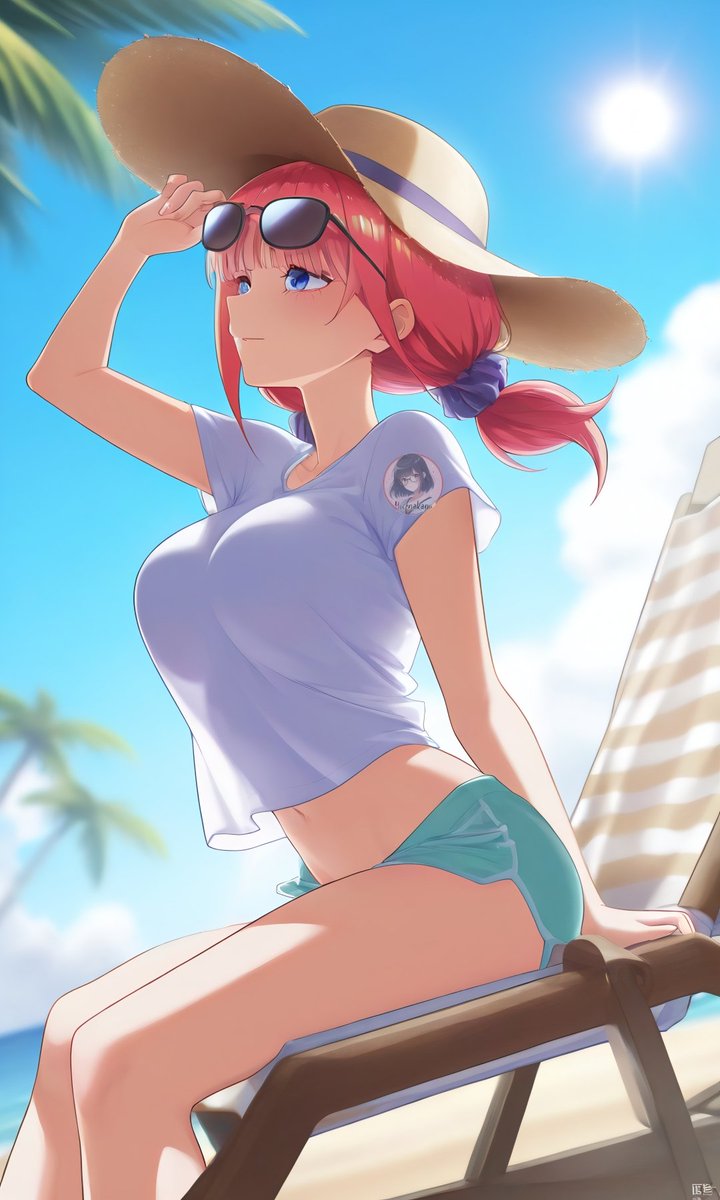 yocenakano's tweet image. #nakanomiku #nakanonino #nakanoyotsuba #QuintessentialQuintuplets #AiArt #beach