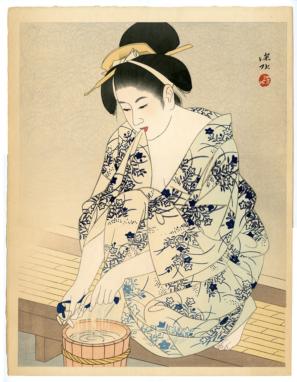 伊東深水「幕間」★大判 新版画 浮世絵 日本画 錦絵 木版  画 雲母摺 摺物 伊東深水「幕間」☆大判 新版画 浮世絵 日本画 錦絵 木版 画