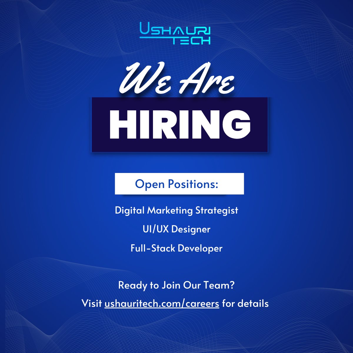 UshauriTech's tweet image. We're looking for talented individuals to fill the following roles:

📈 Digital Marketing Strategist
🎨 UI/UX Designer
💻 Full-Stack Developer

Think you’re a great fit?
Visit our careers page for details &amp;amp; to apply: ushauritech.com/careers

#NowHiring   #IkoKaziKE #UshauriTech