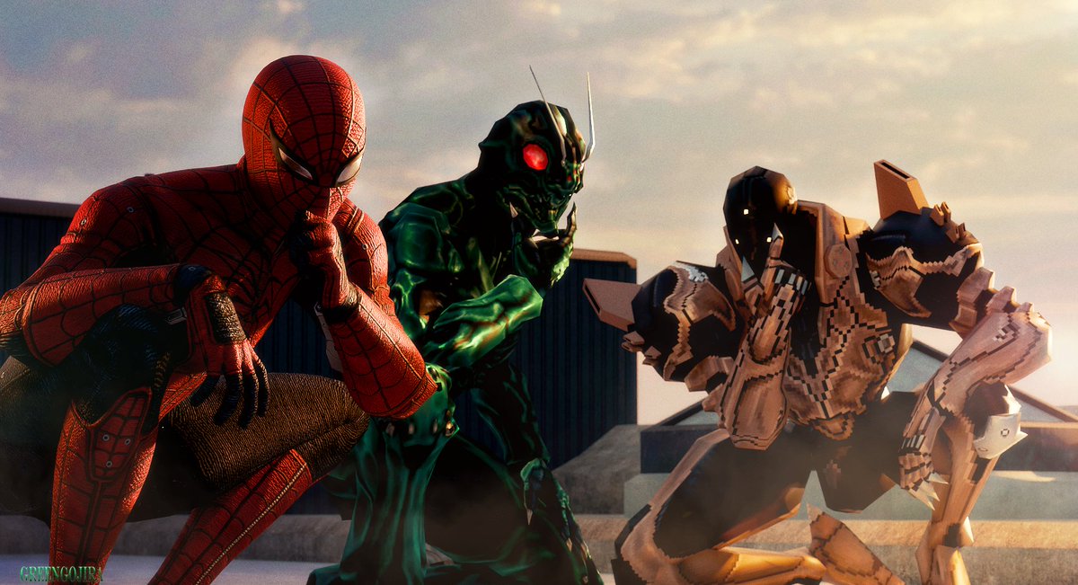 A spider, a rider and a vampire. 
#3dart #blender #SpiderMan #KamenRider