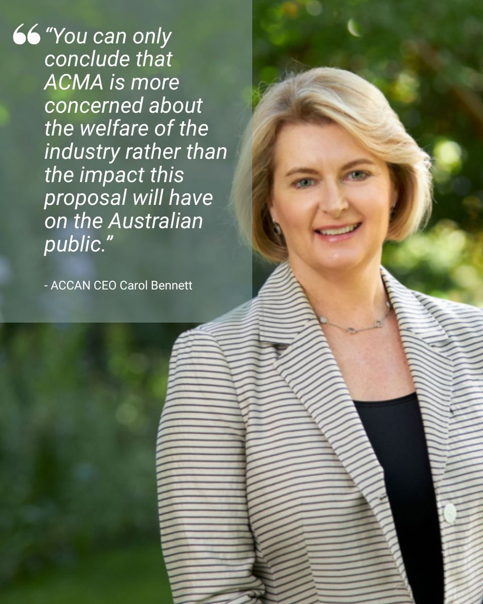 ACCAN (@accan_au) on Twitter photo Our CEO <a href="/CarolJBennett/">Carol Bennett</a> wrote about <a href="/acmadotgov/">ACMA</a>'s recent spectrum proposal in the <a href="/canberratimes/">Canberra Times</a> this morning.
At stake in this complex but important issue:
💰 Up to $3.2 billion in public revenue
🔒 Restrict competition to current telcos pushing up prices for consumers
📲 Our CEO <a href="/CarolJBennett/">Carol Bennett</a> wrote about <a href="/acmadotgov/">ACMA</a>'s recent spectrum proposal in the <a href="/canberratimes/">Canberra Times</a> this morning.
At stake in this complex but important issue:
💰 Up to $3.2 billion in public revenue
🔒 Restrict competition to current telcos pushing up prices for consumers
📲