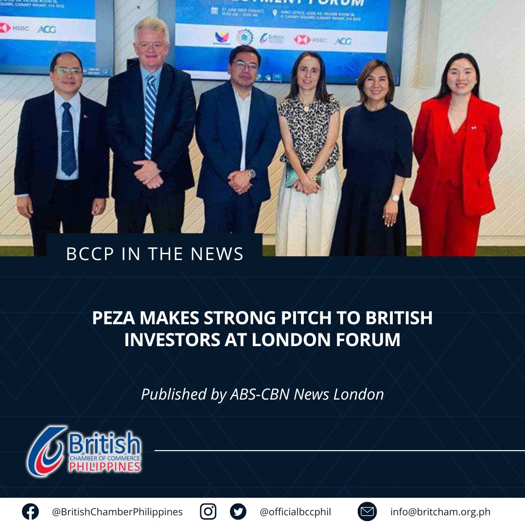 #BCCPinTheNews | PEZA makes strong pitch to British investors at London forum

Read the full article ⬇️
abs-cbn.com/news/business/…

#BCCP2025 #BCCPinAction