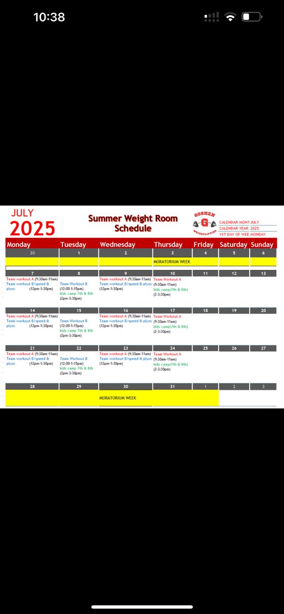 July Weight Room Schedule!