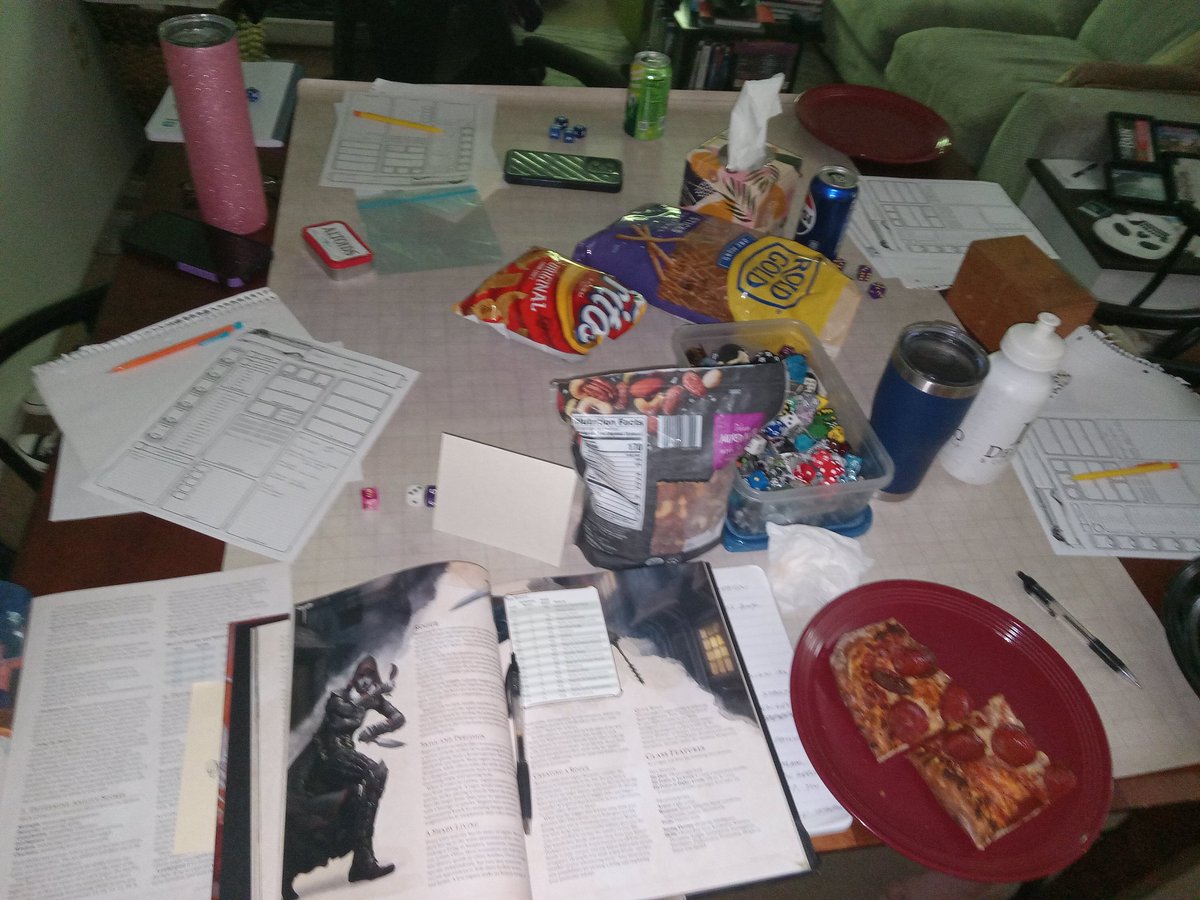 Samwise7RPG's tweet image. This mess was today's 5E Forgotten Realms campaign that I started off today with my son and a bunch of fresh newbies to RPGs. :)