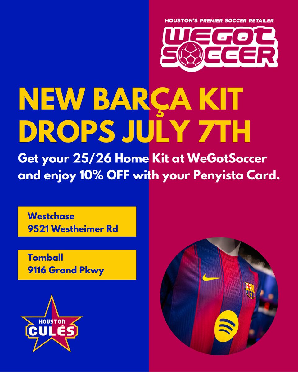 🔥 New Barça Kit Drops 7/7!
Get your 25/26 Home Kit at WeGotSoccer and enjoy 10% OFF for registered penyista members. 
Need a copy of your digital card?  Just navigate to the link in our BIO. Hit Penyista Registration. 
<a href="/wegotsoccer/">WeGotSoccer.com</a>