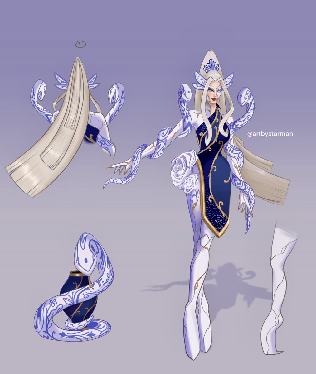 Porcelain Zyra 💠 Original skin concept
By <a href="/artbystarman/">STARMAN☆</a> 

Once a protector porcelain doll was shattered by the evil sorceress now she is back put together and stronger than ever, by the name of Zyra ready to protect the relic of the snake. 🐍🌀
#Zyra #LeagueOfLegends #WildRift