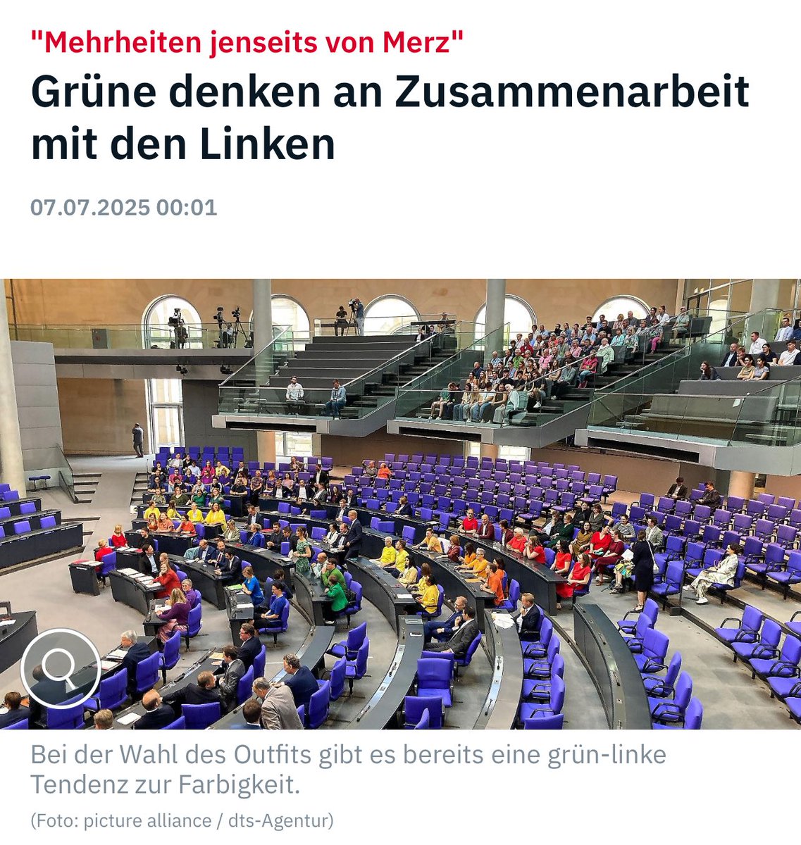 Die „demokratische Mitte“ justiert sich neu. Grüne wollen mit Die Linke zusammenarbeiten und Die Linke ist nicht abgeneigt. Zu 2029 wird sich die SPD auch noch dazu gesellen. Dann wird es zwei Blöcke geben, die ein und die selbe Politik gegen die Bürger machen und transatlantisch