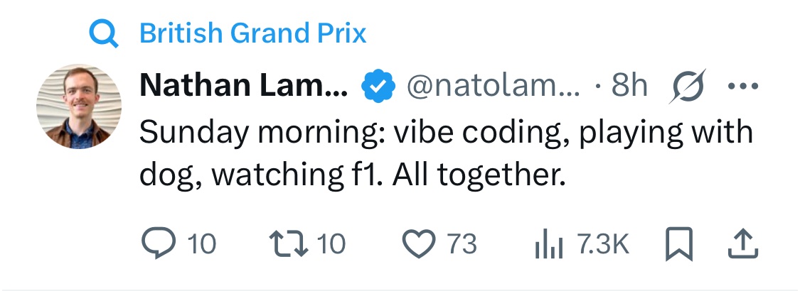 If I searched for British GP, I would have expected somewhat informative posts. <a href="/elonmusk/">Elon Musk</a> 

Indeed, sunday afternoons are great for an f1 race, much more if there is a little bit of rain. <a href="/natolambert/">Nathan Lambert</a>