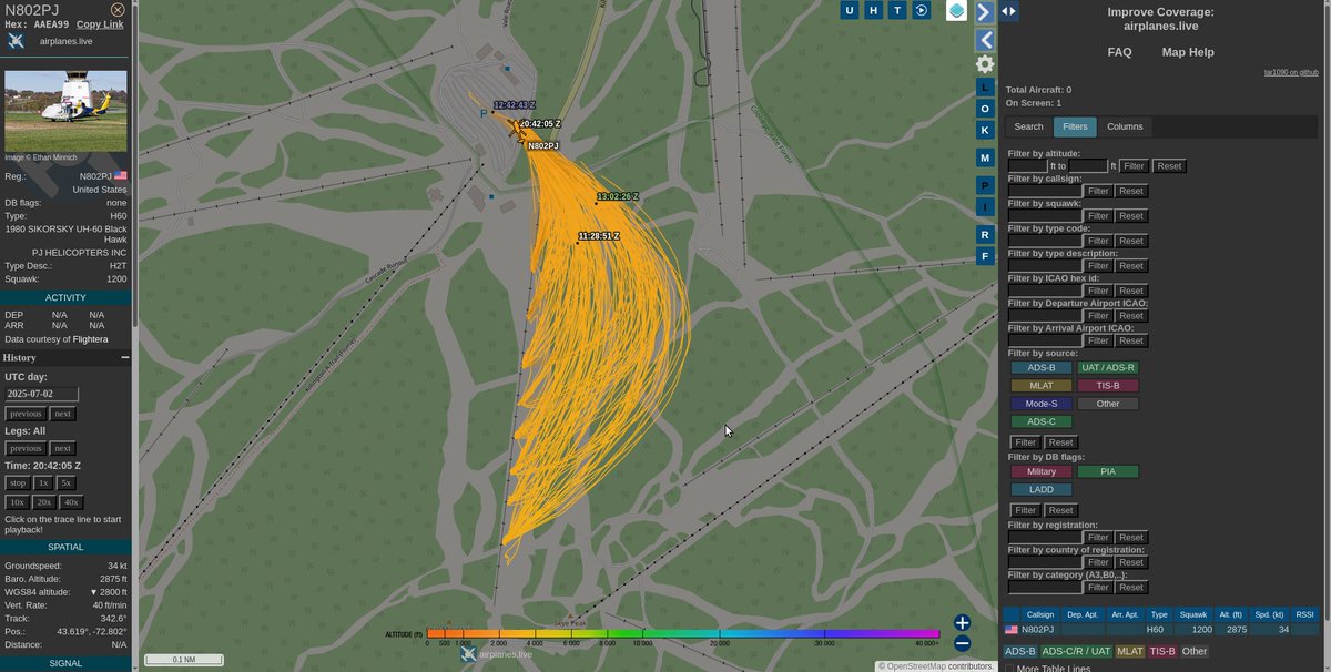 live_airplanes's tweet image. @PJhelicopters UH-60 working on the ski lift at #Killington.

Posted by @KB1JHU  in Airplanes.Live Discord (discord.gg/jfVRF2XRwF) 

Considering adding us to your feed: airplanes.live/get-started/

#aaea99 #N802PJ #UH60