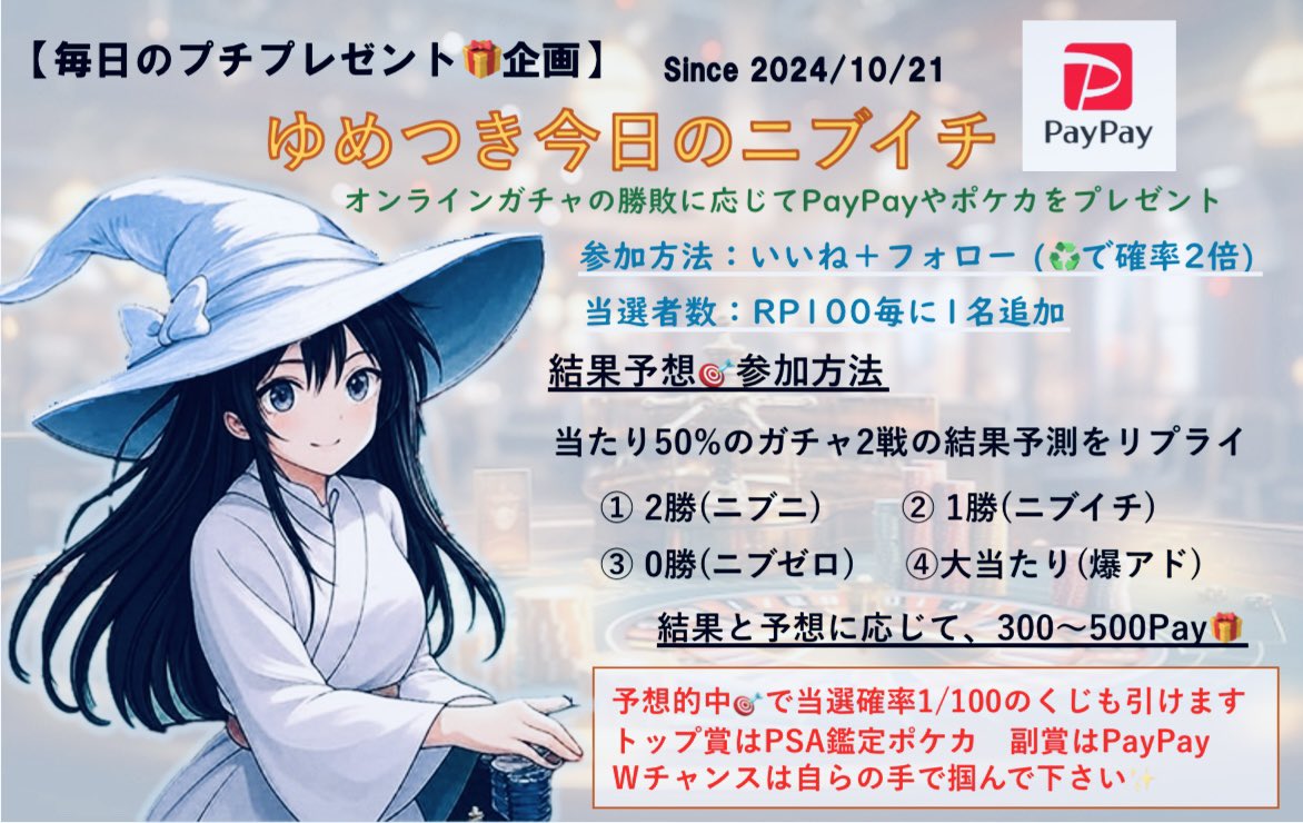 気分は木曜日くらいであって欲しいですが、現実は月曜日🧎頑張りましょう🫡

毎日のミニ企画🎁
【#ゆめつき今日のニブイチ】#260

毎日参加必須ではないので、目に留まった際だけでもご参加下さい！
もちろん毎日でも歓迎です🎯

固定ツイ企画の参加まだの方も是非🥳