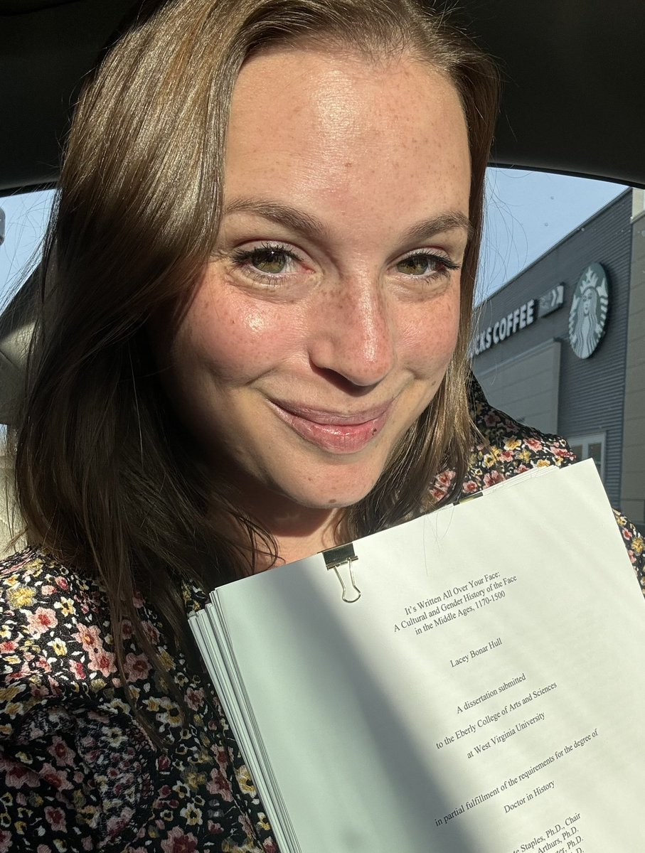 LaceyBonarHull's tweet image. Now that everything is officially sent in, I am VERY honored to share that my uni selected my PhD dissertation to submit for a national award 🥰
I don’t expect to win, but it’s an honor to have been chosen (& to get a few extra eyes on my research on medieval women’s faces 😉)