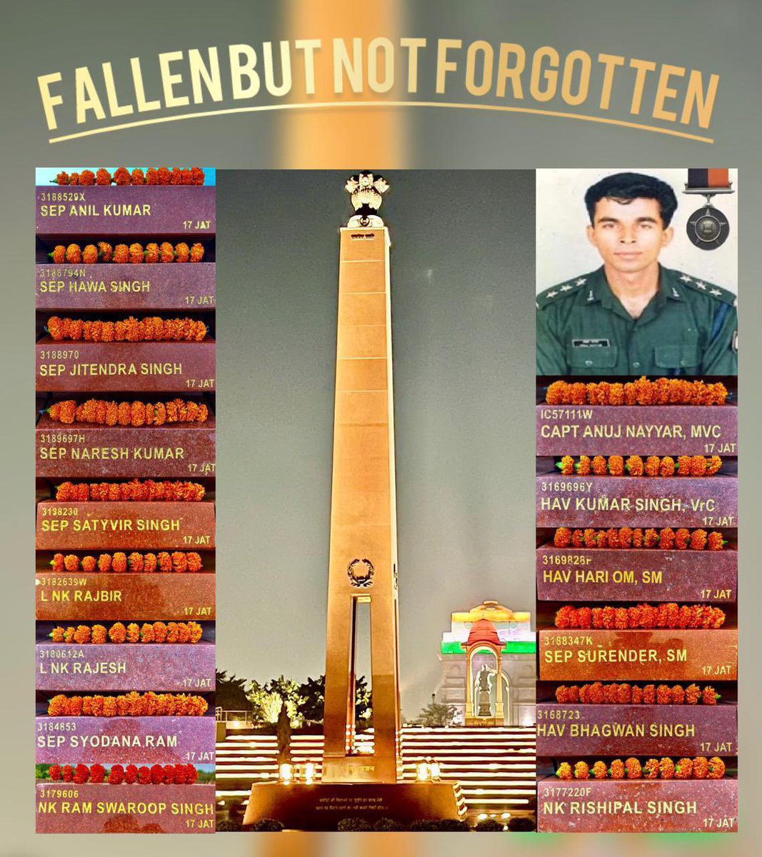 #OnThisDay, Capt Anuj Nayyar, #MahaVirChakra, #17JAT, led his coy with unmatched grit in the assault on Pimple II (Pt 4875). He destroyed 3 enemy bunkers, turned the tide of battle—and laid down his life for the tricolour. A salute to the valour of our #KargilWar hero.