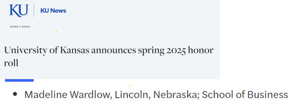 Brian Wardlow (@briandwardlow) on Twitter photo Congratulations to <a href="/MaddyWardlow/">Maddy Wardlow</a> for being named to University of Kansas Honor Roll for the 2025 Spring semester. Keep doing great things!!!
news.ku.edu/news/article/u… Congratulations to <a href="/MaddyWardlow/">Maddy Wardlow</a> for being named to University of Kansas Honor Roll for the 2025 Spring semester. Keep doing great things!!!
news.ku.edu/news/article/u…
