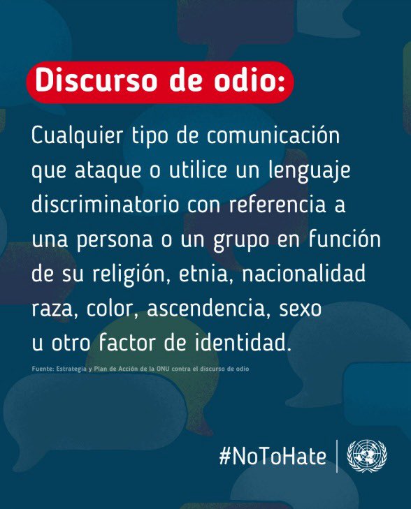 El discurso de odio es un ataque contra personas o grupos basados en sus características inherentes. 
Reconocerlo y entender su impacto es clave para detener su propagación. #NoAlOdio 

👉 bit.ly/3IfvC3B
