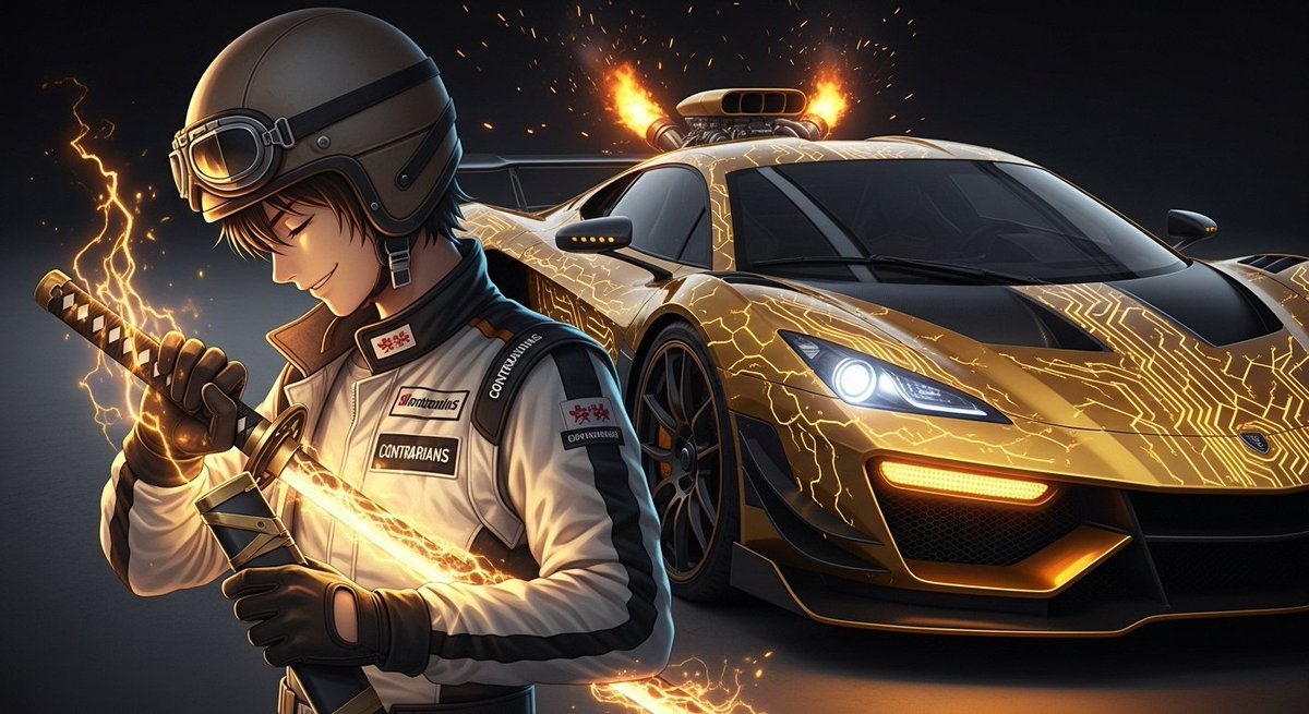 KahaPham's tweet photo. #RacingSwordsman #ThunderRacer #ConceptArt #AIart #CharacterDesign #Anime #Cyberpunk #DemonSlayer #Contrarians
#ContrariansContest #ContrariansIRL
In a world of neon-drenched circuits where AI dictates every turn, a legend is whispered in the garages: The Thunder Racer. He is the ace of a small but proud team known as the "Contrarians" ⚔️.
They call him an anomaly. While his rivals trust algorithms, he trusts something far more ancient: the Breath of Thunder.
His lineage is one of master swordsmen, a heritage he brought to the racetrack. The katana in his hands is not just a relic; it's an amplifier. With each deep, meditative breath, his mind stills, and a brilliant golden lightning aura erupts, enveloping both blade and body ⚡.
And his steed, the hypercar named Raijin, is more than just a machine. It's an extension of his being. The glowing golden circuits etched onto its chassis are not for show; they are artificial 'meridians', designed to resonate with his energy.
Before every race, the ritual begins. He stands before Raijin, partially drawing his sword. The thunderous energy flows from him into the car, causing its circuits to flare to life and its engine to roar with vitality. Man and machine become one. On the track, he needs no AI. His mind is the central processor, and his Breath is the infinite power source.
This is a story where tradition meets the future, where a warrior's discipline fuels a racer's speed. A concept for an anime or game we all deserve! 🔥
@ContrariansNFT