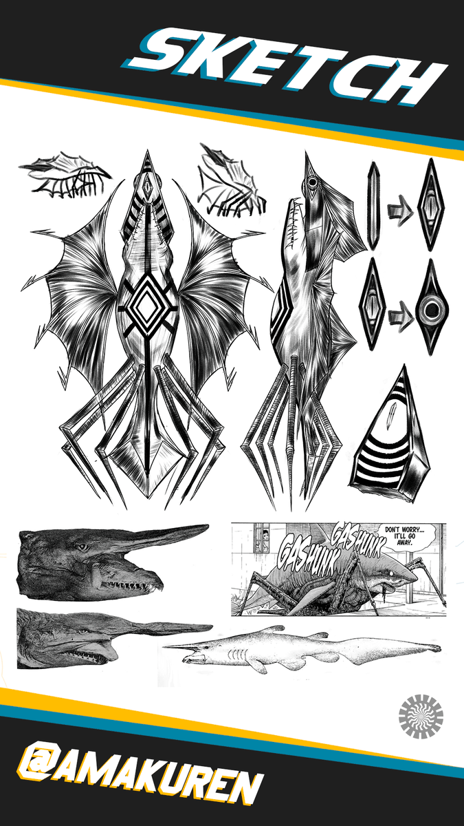 Amakuren's tweet photo. Here's Vinea, the first character I've drawn for my artbook. It's based on the goblin shark, and made to be a Kaiju monster able to freely move and hunt anyone down through sea, land or sky :)

| #OC | #Monster | #Doodles | #AnimeArt | #junjiIto |
| #CharacterDesign | #anime | #illustration | #Illusoria |
| #conceptart | #artbook | #RPG | #JRPG | #popart | 
| #opart | #kaiju | #amakuren | #コンセプトアート | 
| #コンセプトアート | #特撮 | #ダダ | #漫画 |　
| #描きさんと繫がりたたい | #化け物 | #イルソリア |
| #イラスト | #創作  | #絵描き | #怪獣 | #ファンタジー |
| #無名絵師 | #落書き | #アニメ | #獣イラスト | 
| #絵柄が好みにフォローされたい | #擬人化 |