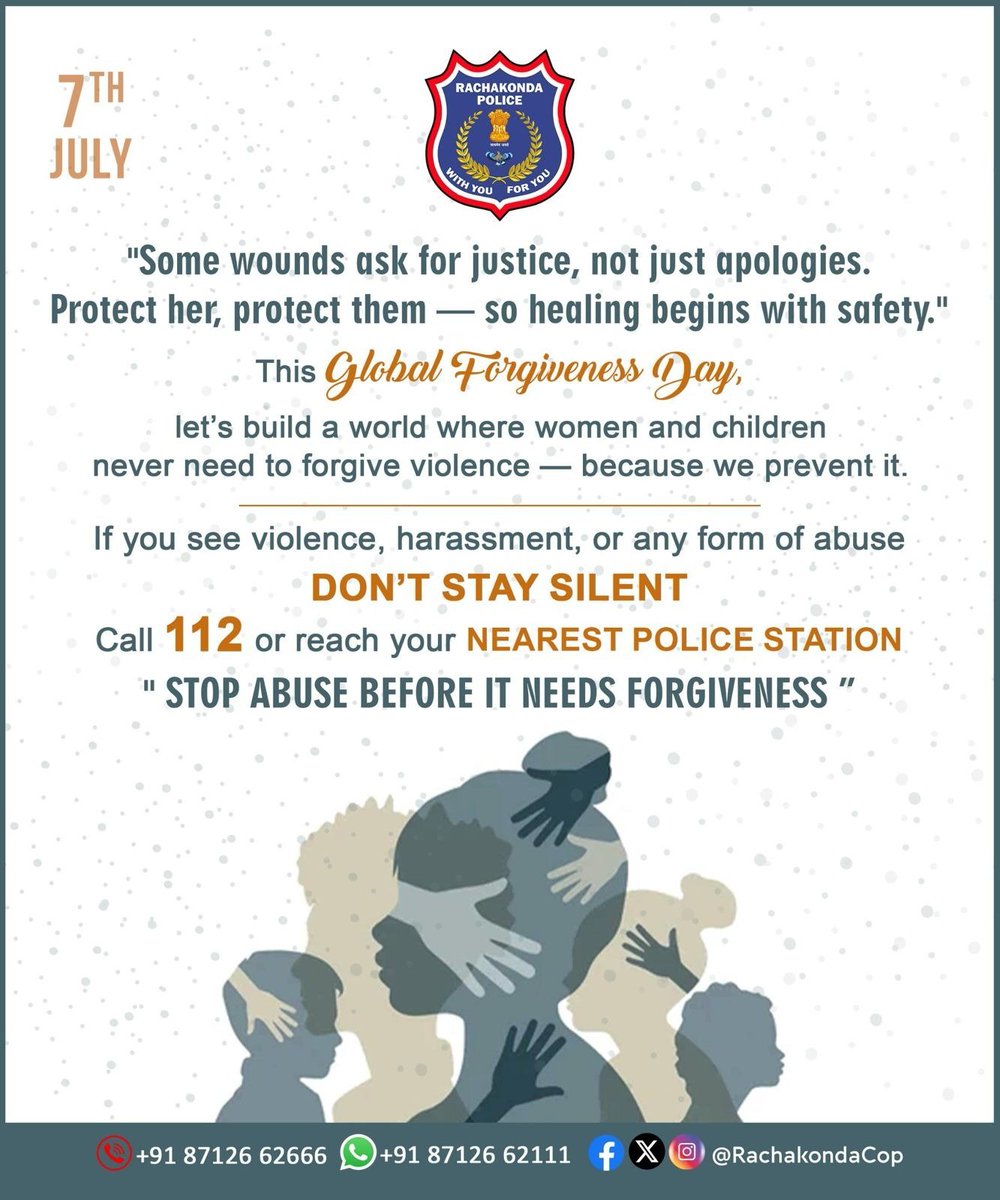 🕊️ Global Forgiveness Day | July 7th 🕊️

"Forgiveness shouldn’t be the only option — prevention should come first."

On this day, let’s pledge to create a society where women and children feel safe, protected, and heard.

👀 If you witness violence, abuse, or harassment —
 Speak