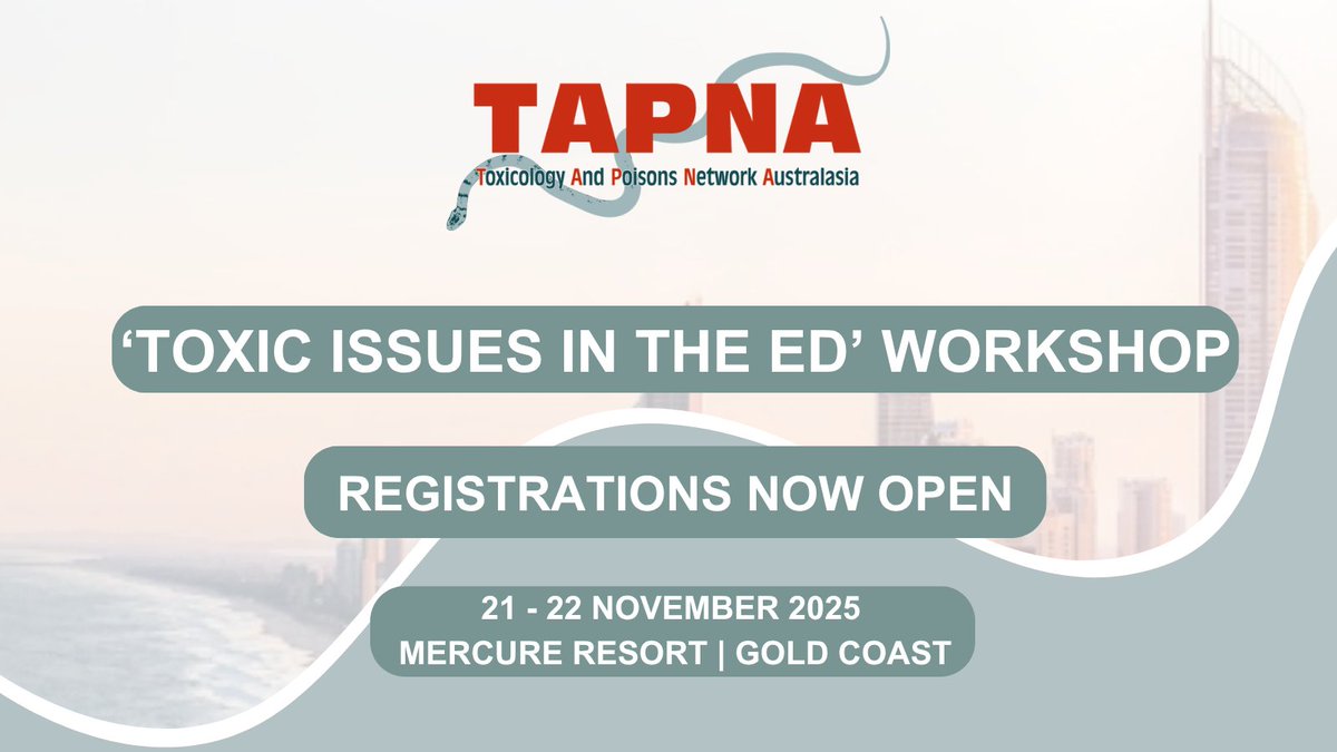 Registrations are open for the Toxic Issues in the ED workshop!

This hands on two day workshop will be held at Mercure Resort, Gold Coast, it runs Fri 21 Nov (8am–5pm) &amp; Sat 22 Nov (8:15am–3:30pm).

Find out more on the APAMT website and register now: willorganise.eventsair.com/2025-apamt/wor…