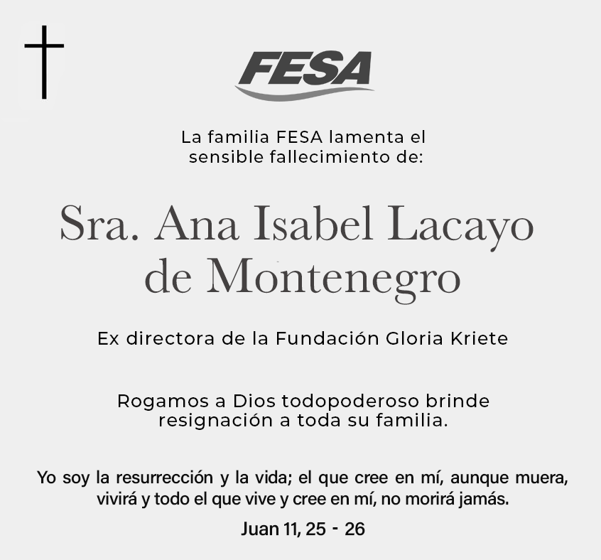 Lamentamos el fallecimiento de Ana de Montenegro, ex directora de la Fundación Gloria Kriete. Expresamos nuestras condolencias a su familia y seres queridos.