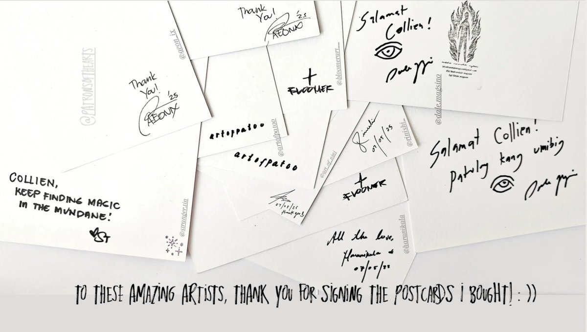 wat hafen last weekend?! signed postcards from my faves and new faves! 𖹭

<a href="/aeon_ix/">Aeonix</a>
<a href="/art_of_nini/">nini</a>
<a href="/artofpatoo/">Pat 🦷</a>
<a href="/bloomer__/">Bloomer ❁</a>
<a href="/dale_magsinooo/">👁️Dale Magsino👁️</a> ~ ig: dale.magsino
<a href="/haranikala/">HARA ᯓ★</a> 
<a href="/Rinishi_/">Rini</a>
ig: stranger.tin

📍 One Ayala, Makati
#PotAOriginals2025