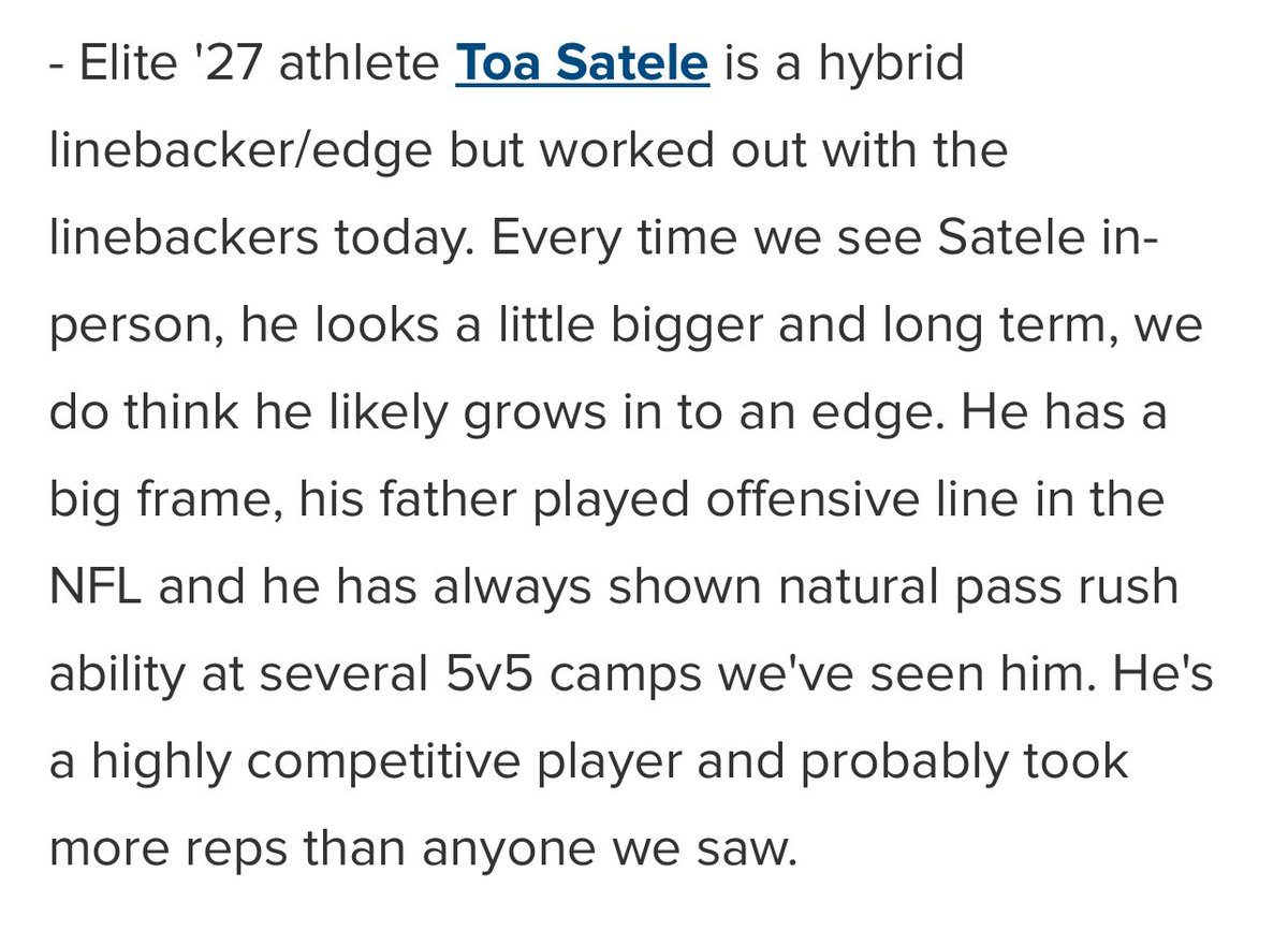 Thank you <a href="/BrandonHuffman/">Brandon Huffman</a> &amp; <a href="/GregBiggins/">Greg Biggins</a> for the write up! Had a great time working and competing at the UA Maui Camp! 🔥

<a href="/247Sports/">247Sports</a> <a href="/satele64/">Samson Satele</a>