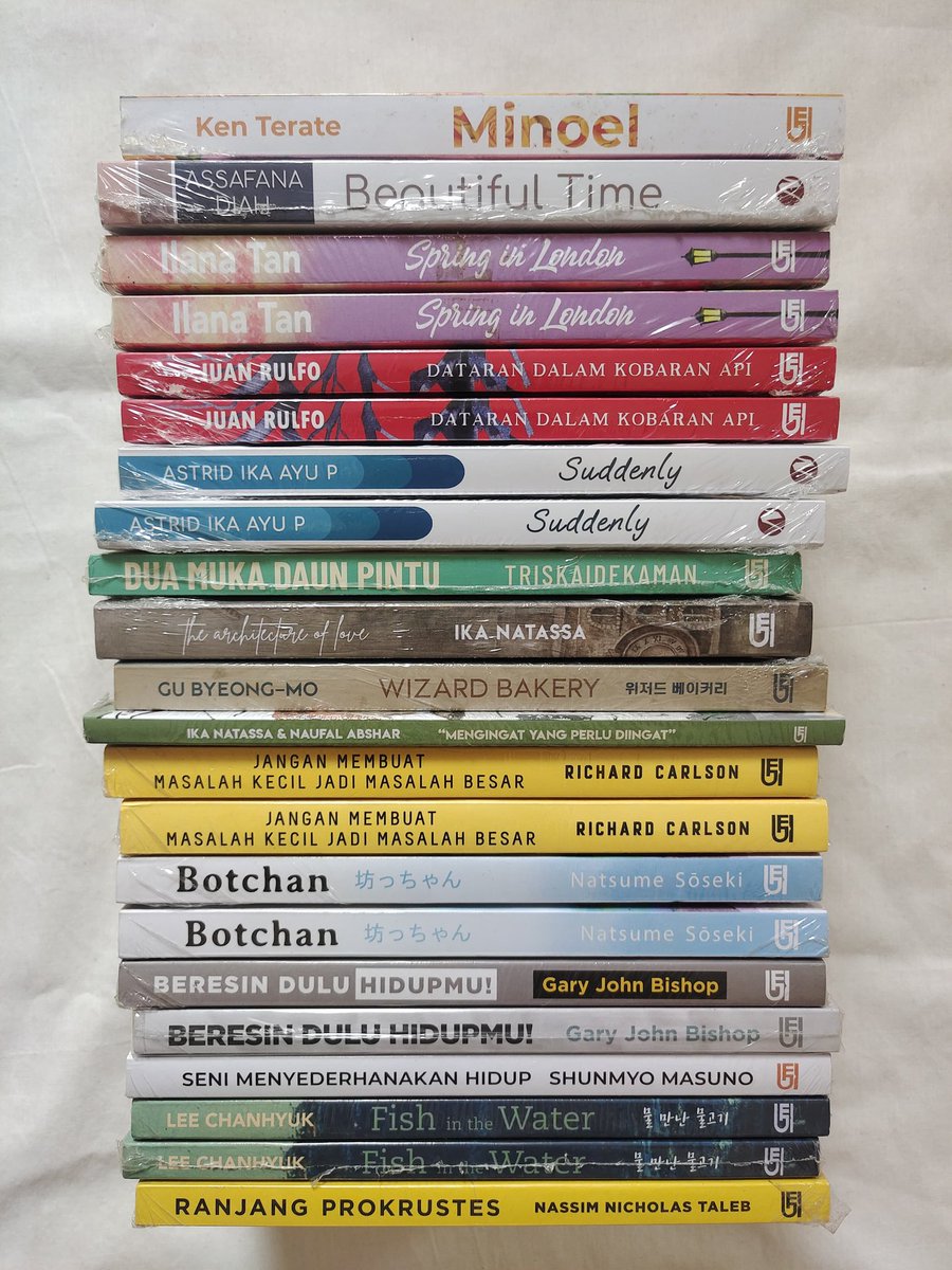 aranaisbooks's tweet image. Promo 7.7 
@ 40.000

#Minoel #BeautifulTime #SpringInLondon #DataranDalamKobaranApi #Suddenly #DuaMukaDaunPintu #TheArchitectureOfLove #WizardBakery #MengingatYangPerluDiingat #JanganMembuatMasalahKecilJadiMasalahBesar #Botchan #BeresinDuluHidupmu #SeniMenyederhanakanHidup