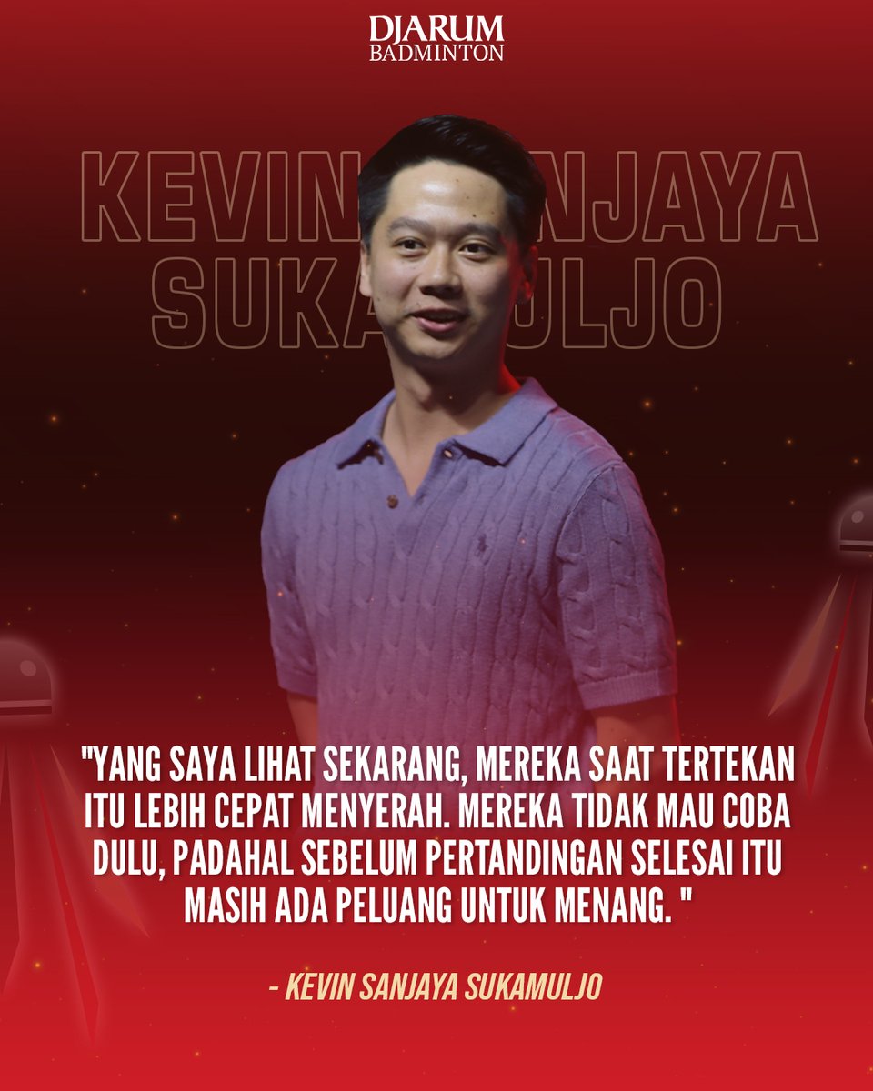 BadmintonDjarum's tweet photo. Kevin Sanjaya menegaskan bahwa mental bertanding adalah faktor penentu di level tertinggi. Menurutnya, peluang menang selalu ada selama masih mau berusaha. Kevin berharap pembinaan atlet muda lebih fokus pada pembentukan karakter dan mental tanding. #DjarumBadminton #KevinSanjaya https://t.co/EpKwq3HPjz