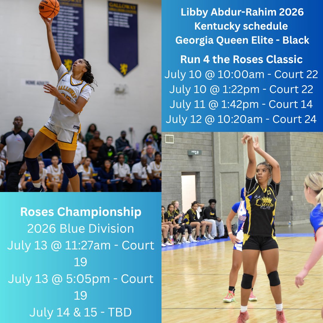 Here is my <a href="/TFNsRun4Roses/">TFN's Run 4 Roses</a> schedule for <a href="/GeorgiaQueenEl1/">Georgia Queen Elite Basketball</a> (black)
