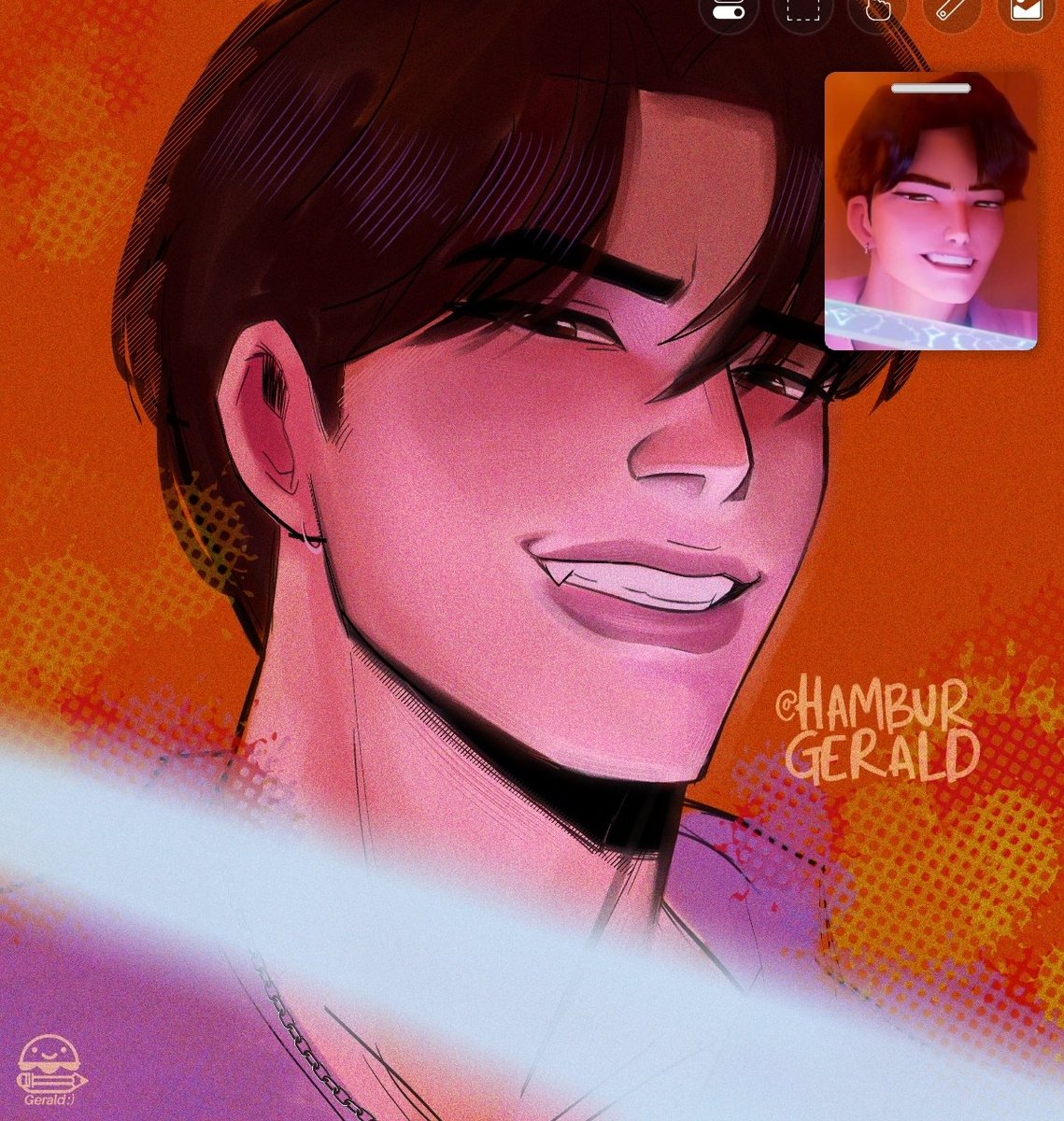 hamgurgerald's tweet image. #WIP I just saw the movie today and I absolutely had to draw him muejejehehe 
.
#KPOPDEMONHUNTERS #kpopdemonhuntersfanart #jinu #ibisPaintX