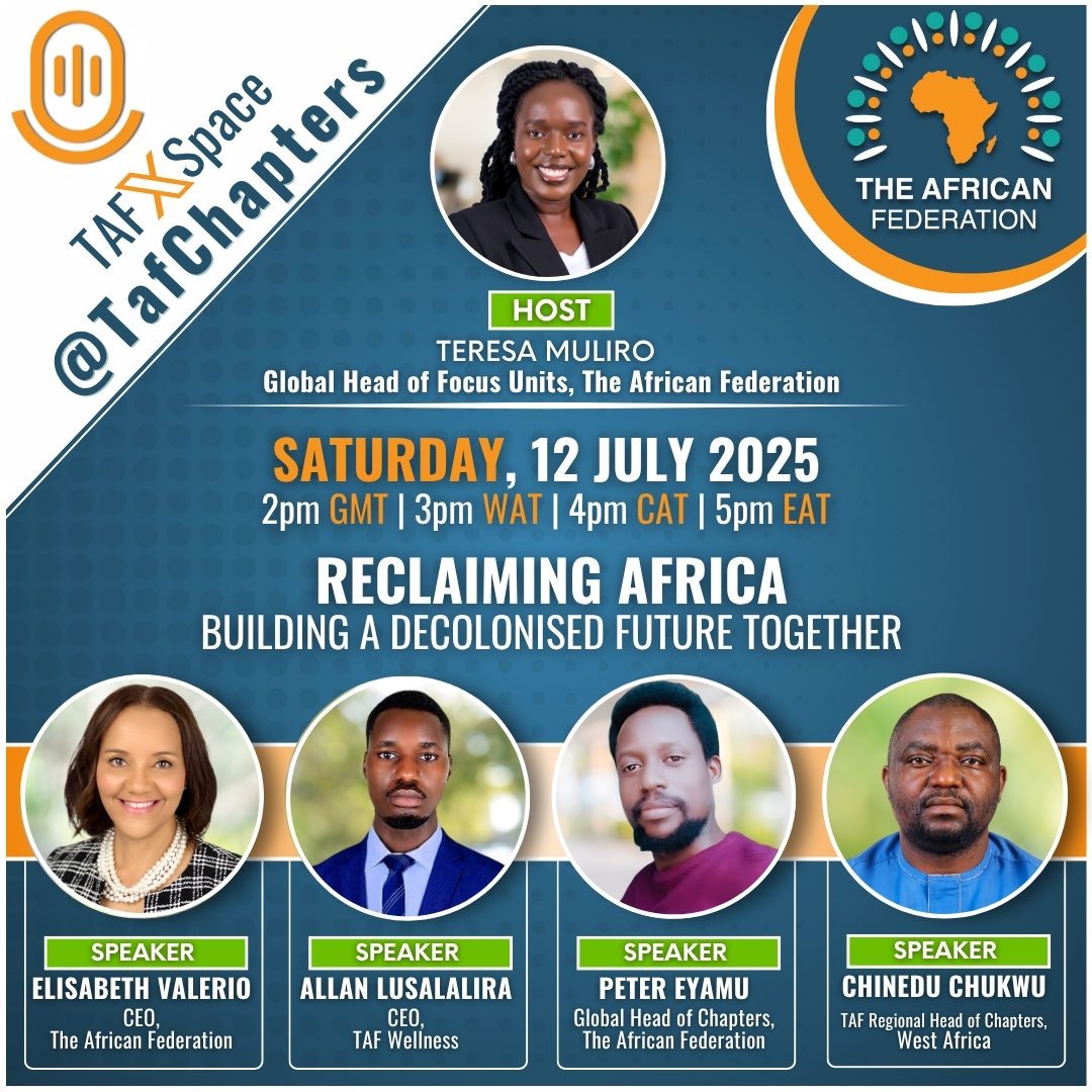 #Africa will be restored by Africans.
Join us 12 July on a discussion on X as TAF’s Senior Officers take the mic to unpack how we can build a truly decolonised, sovereign and prosperous Africa, together in the spirit of #Ubuntu: x.com/i/spaces/1gqxv…