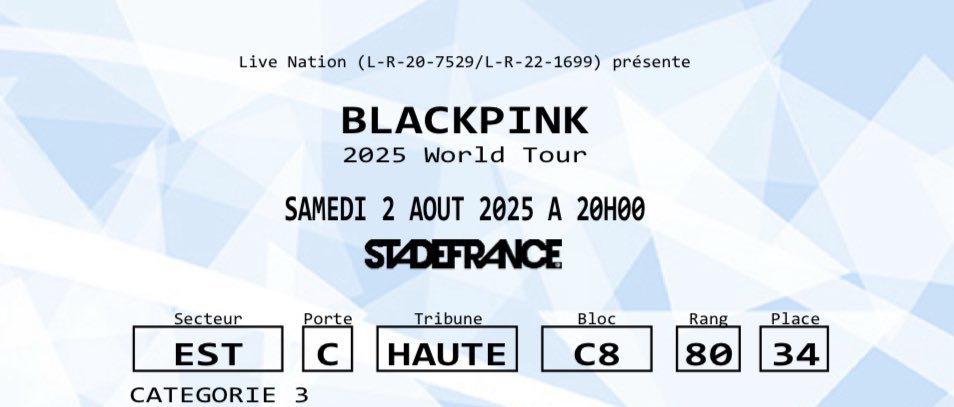 FR3AKYPOSSE's tweet image. Bonjour, je vends 1 place en catégorie 3 pour le concert de Blackpink le 2 août à Paris !

Je l’a vends 80€ au lieu de 100.50€ 
Je ne peux pas y aller par obligation professionnelle 😔☝🏻

avec toutes les preuves à l’appui !!!
RT SVP 🫶🏻🫶🏻🫶🏻