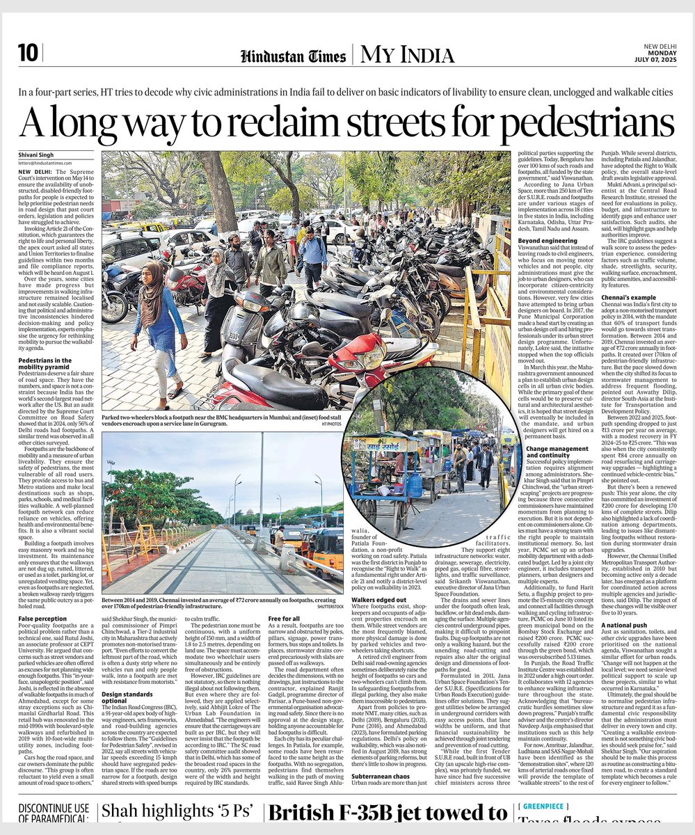 shivaniwrites's tweet image. If keeping cities clean, unclogged &amp;amp; walkable isn't rocket science, as we often hear, why do civic administrations in India struggle to deliver on these basic aspects of liveability? In this series, we try to find out.  Part one, I focus on #footpaths. 
hindustantimes.com/india-news/a-l…