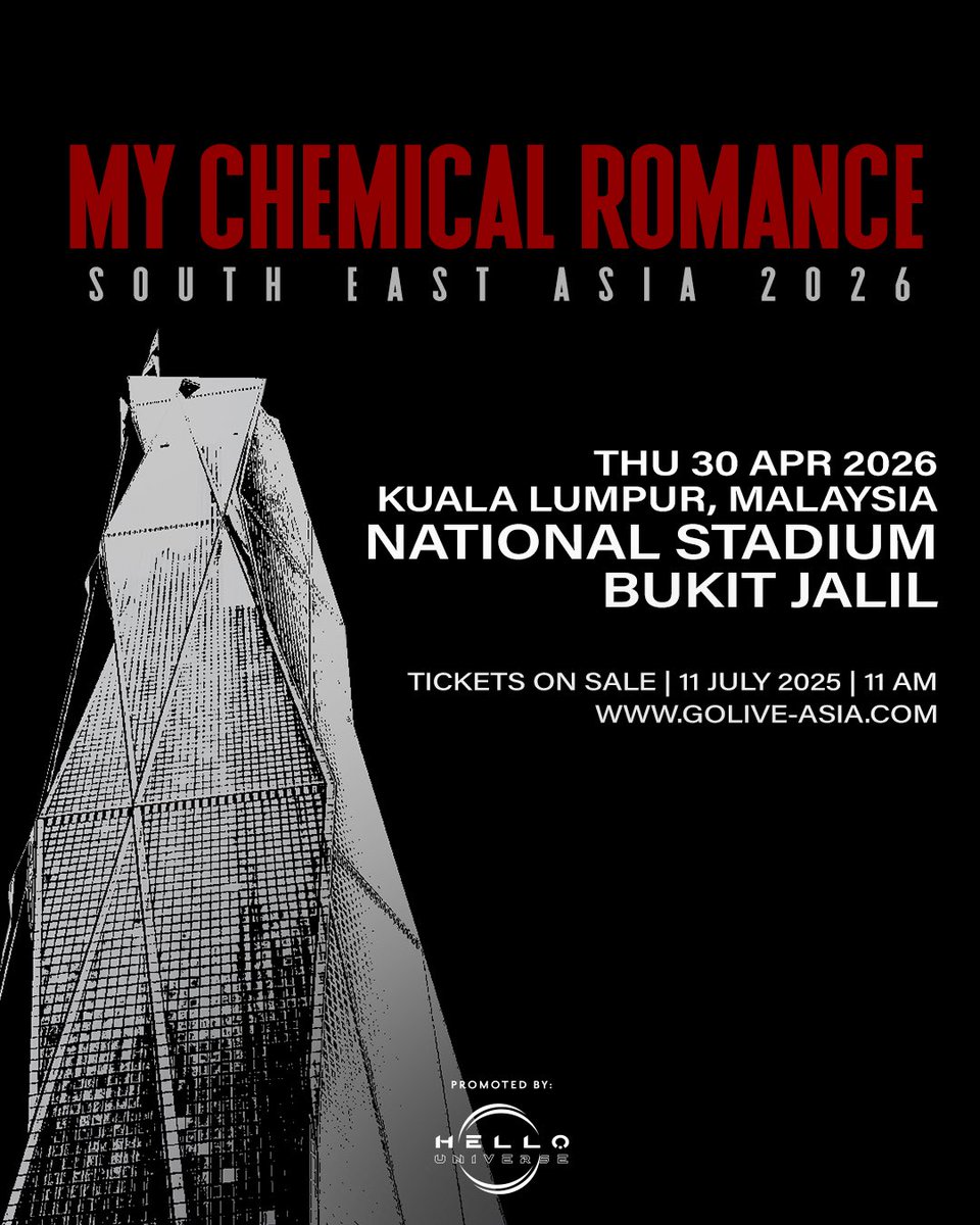 xdidiandrax's tweet image. MY CHEMICAL ROMANCE LIVE IN KL
30 APRIL 2026
NATIONAL STADIUM BUKIT JALIL
πgolive-asia.com #MCRinKL