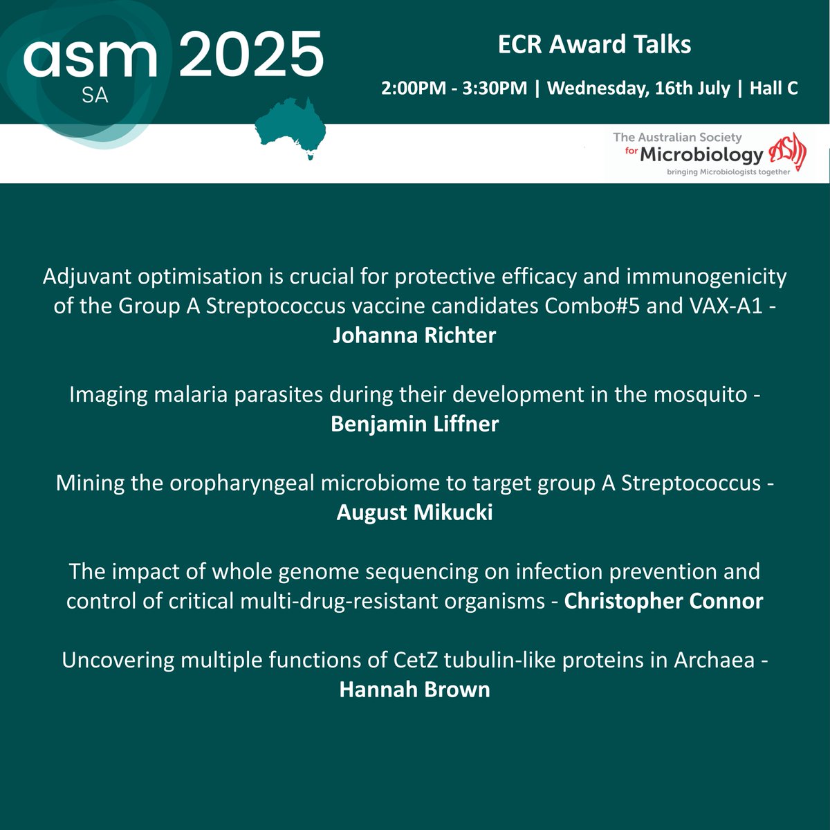 AUSSOCMIC's tweet image. Coming up at #ASM2025 – our ECR talks, education and history sessions!