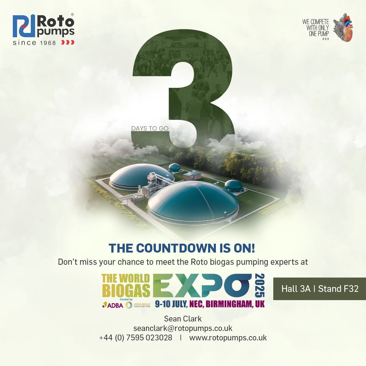 Count Down has begin! #RotoPumps exhibiting at #WorldBioGasExpo2025 
Let’s Talk Biogas. Your Process, Our Pumping Expertise. 
📍 Hall 3A | Stand F32 | NEC, Birmingham
 📅 9–10 July 2025
🔗Book your slot: docs.google.com/forms/d/e/1FAI…